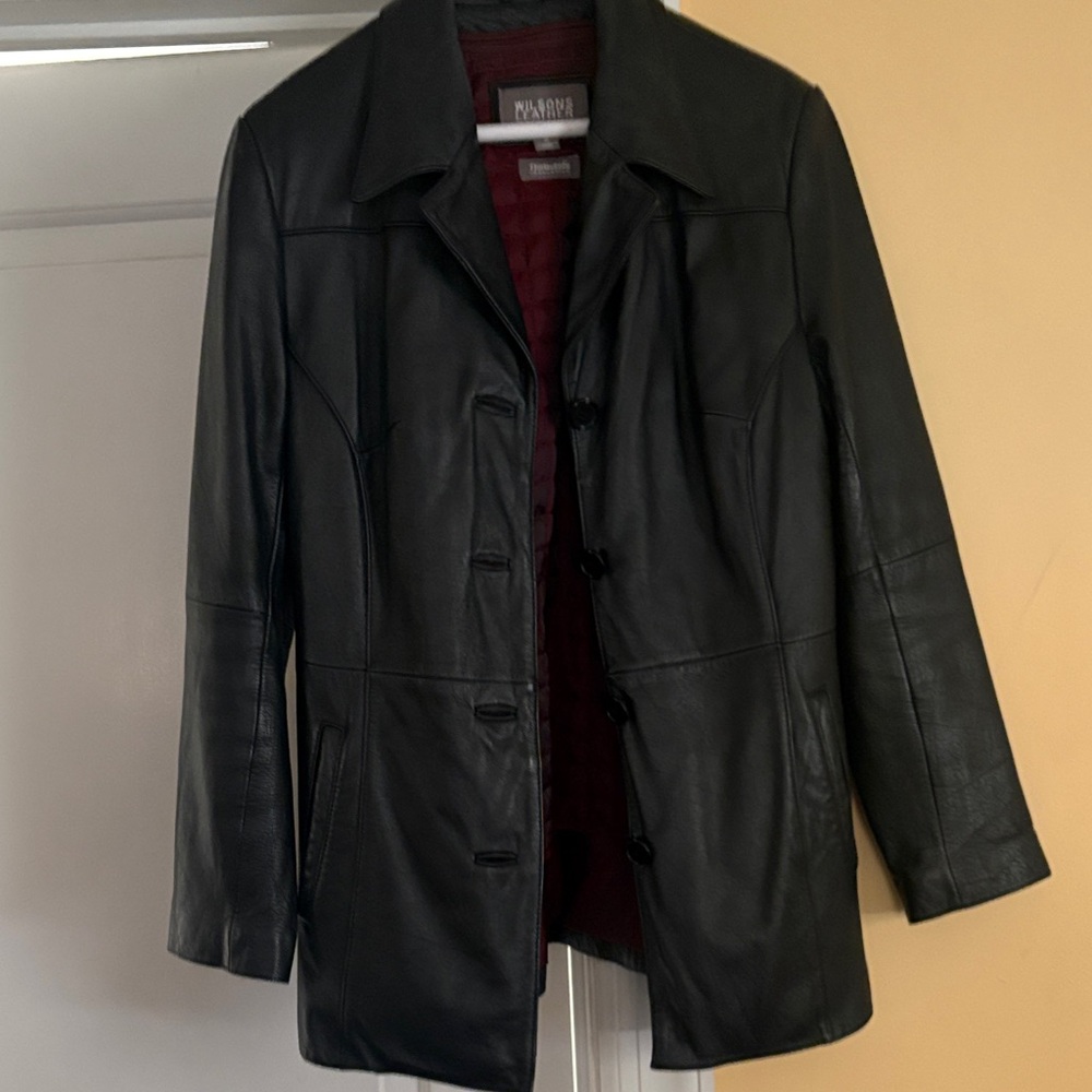 Wilsons Leather Black Button-Front Coat with Removable Thinsulate Lining